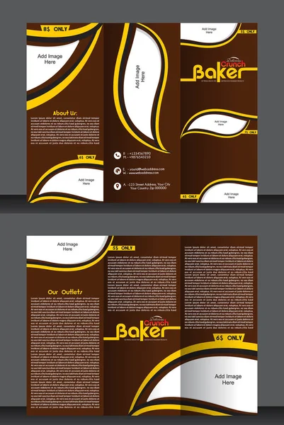 Tri-Fold bakkerij winkel Brochure sjabloon ontwerp vectorillustratie — Stockvector