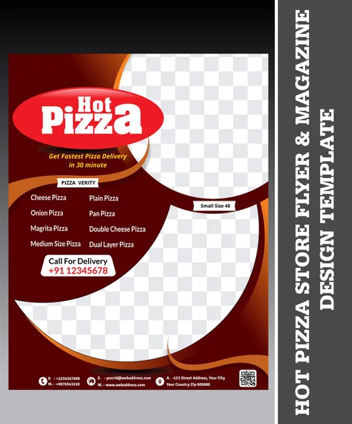 Hot pizza store flyer & magazine design template — Stock Vector