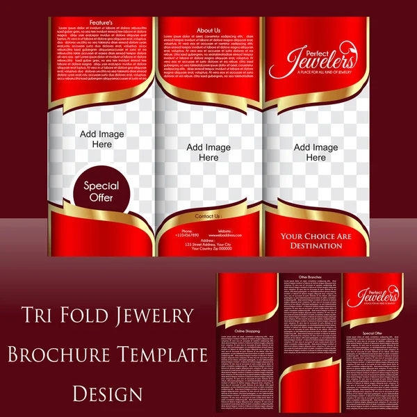 Tri Fold Jewelry Shop Brochure Template Design — Stock Vector