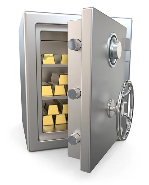 Steel Security Safe with Gold Bars. — Stock Photo, Image