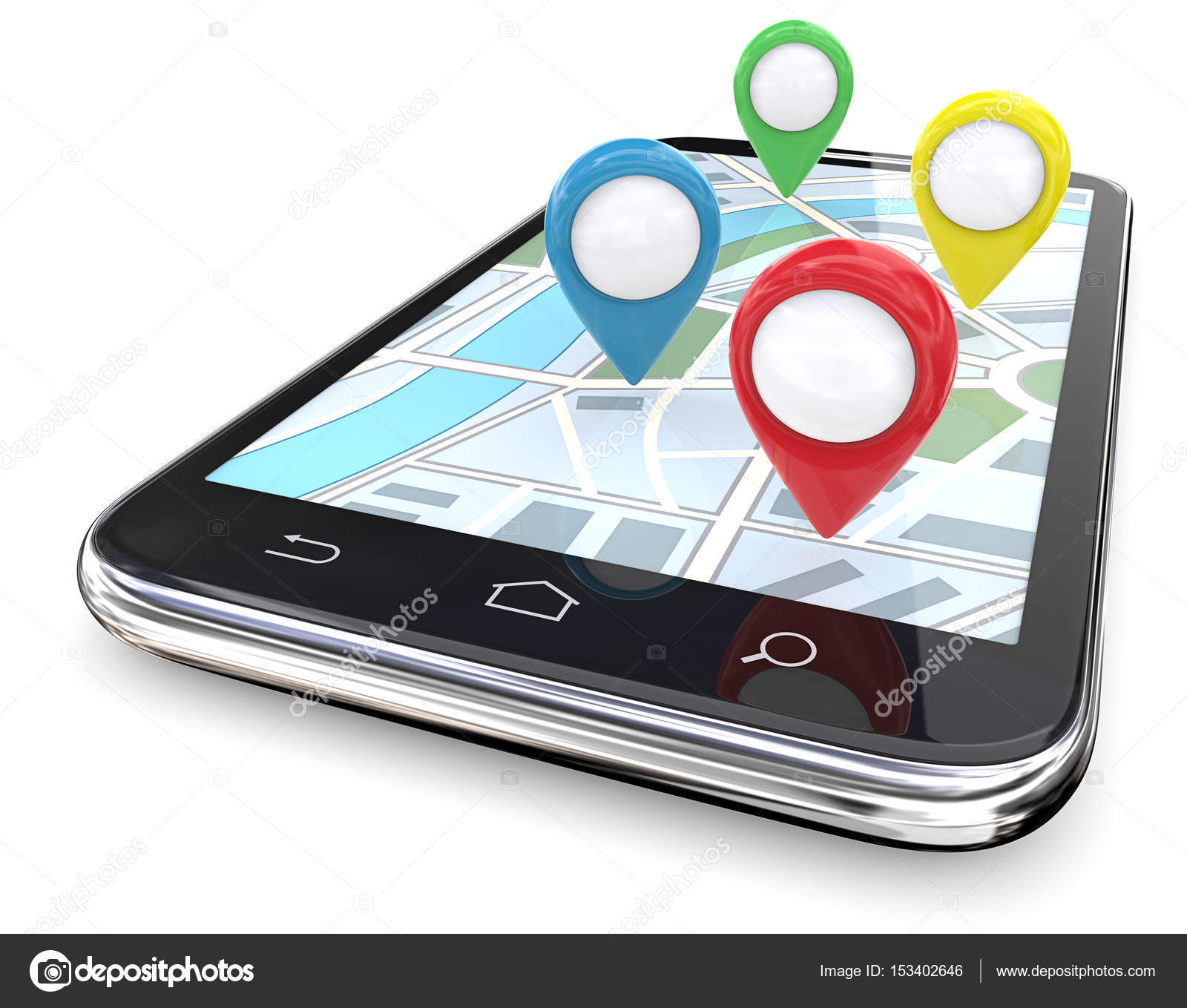 Smartphone GPS pointers. Stock Photo by 153402646
