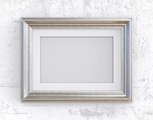 Quadro de prata na parede de concreto branco . — Fotografia de Stock