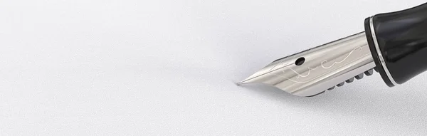 メッセージ ホワイト ペーパー テクスチャ背景に万年筆のクローズ アップ 黒鋼のヒント レンダリング コピー スペース パノラマの形式 — ストック写真