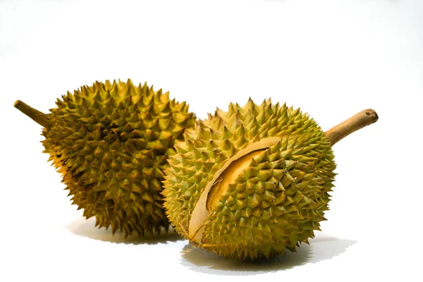 Fresh Cut Durian na białym tle, zbliżenie Durian Durian D158 — Zdjęcie stockowe