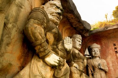 Büyük taş Buda Wuxi Yuantouzhu - Taihu sahne Bahçe, Çin, taş duvar