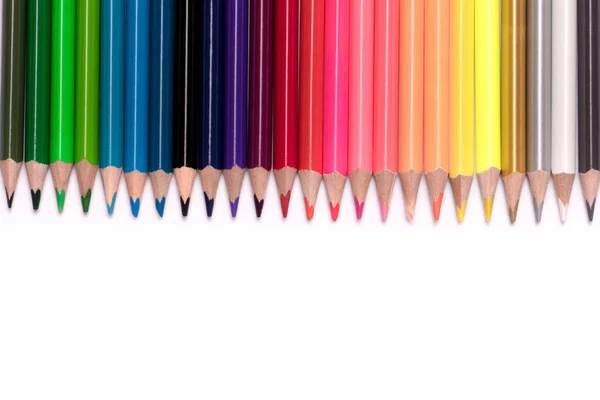 Variety of color pencils on white background — Stock Photo, Image