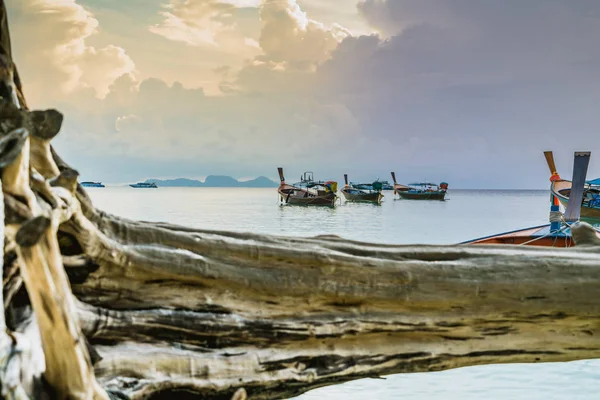 uzun kuyruklu tekne, balıkçı teknesi, gündoğumu sahnede Motorlu tekne