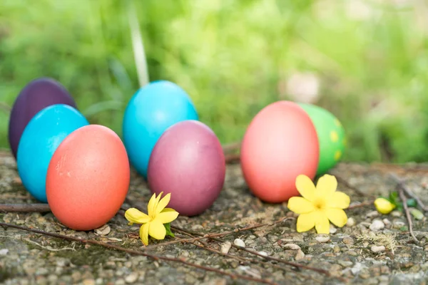 Ostersonntag, frohe Ostern, bunte Ostereier jagen Feiertagsdekorationen Osterkonzept Hintergründe mit Kopierraum — Stockfoto