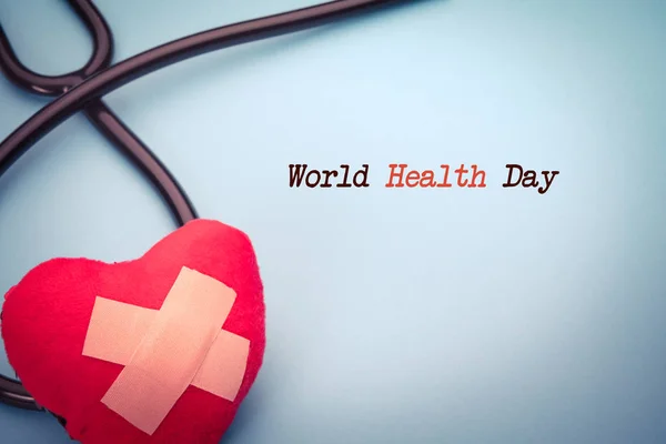 Healthcare and medicine stethoscope and red heart symbol healthy and insurance world health day concept — Stock Photo, Image