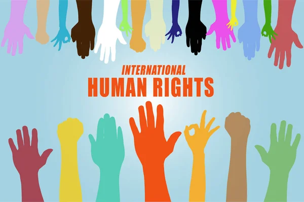Concepto del Día Internacional de los Derechos Humanos, Ilustrador vector mano multicolor sobre fondo azul — Archivo Imágenes Vectoriales