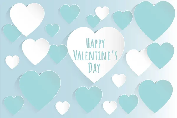 Concepto de San Valentín fondo. Ilustración vectorial. Corazones de papel blanco y azul sobre fondo azul pastel. Lindo amor venta banner o tarjeta de felicitación — Archivo Imágenes Vectoriales