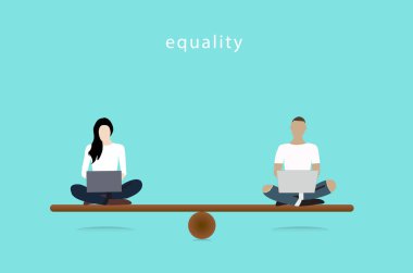 Gender Equality Concept. woman and man vector balancing on scale. Equality Vector illustrator. clipart