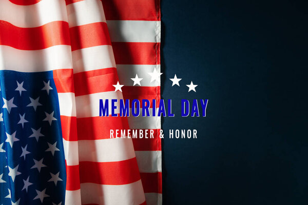 Memorial Day with American flag on blue background