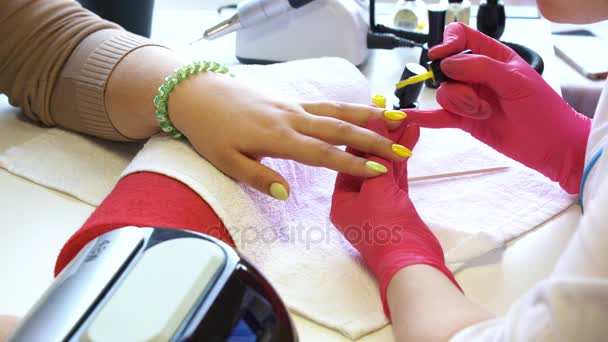 Mujer manicura maestro haciendo manicura — Vídeos de Stock