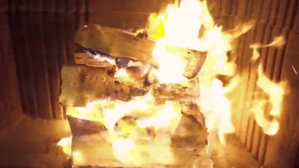 Burning Wood In The Fireplace — Stock Video