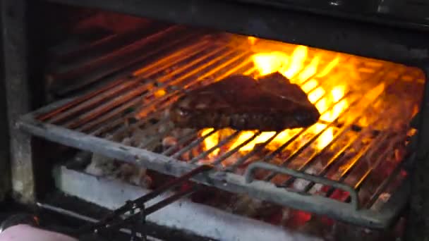 Sabroso filete a la parrilla en el horno — Vídeo de stock