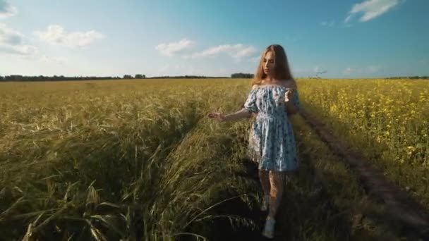 Lány megy egy vidéki úton. — Stock videók