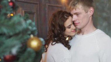 Onun erkek arkadaşı bir Noel hediyesi tutar ise genç güzel kız yılbaşı ağacı süsle.
