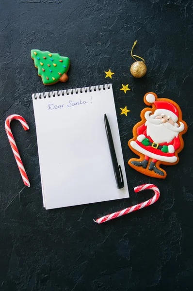 Festive Christmas background, white page of notepad with inscrip — Stock Photo, Image