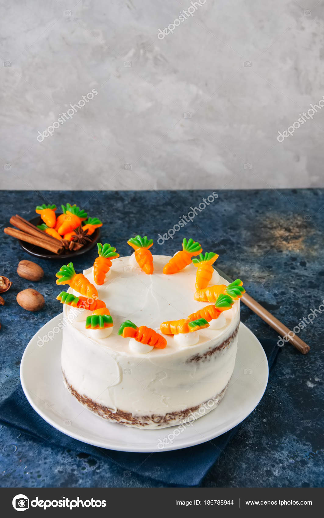Carrot Cake With Cream Cheese Frosting Decorated With Carrot Mar