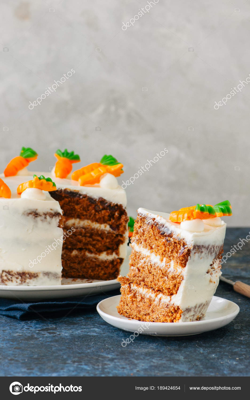 Carrot Cake With Cream Cheese Frosting Decorated With Carrot Mar