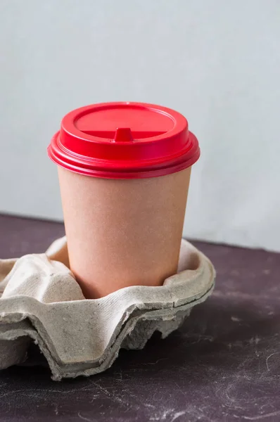 Disposable cup of coffee. Take away food concept.