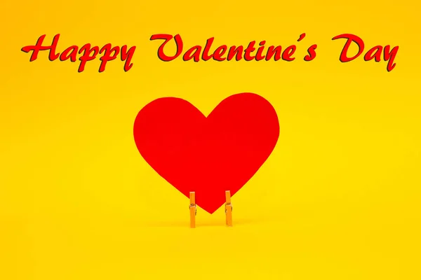 Happy Valentines Day Card Red Paper Heart Yellow Background — Stock Photo, Image