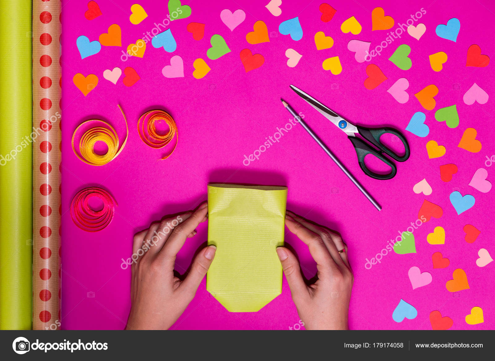Valentines Day Gift Wrapping Boxes Pink Background Colorful Paper