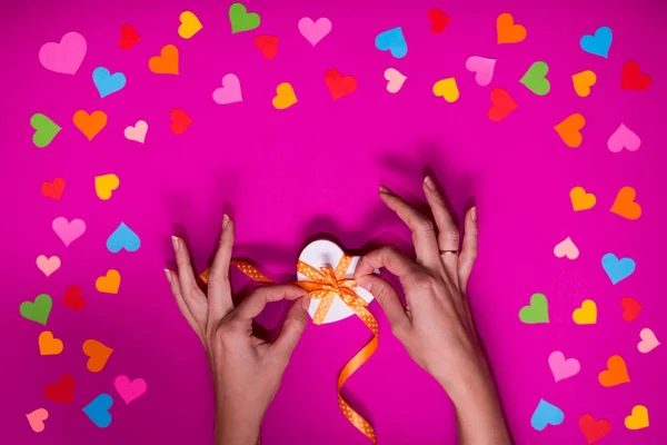 День Святого Валентина Подарочная Упаковка Коробками Розовом Фоне Красочные Бумажные — стоковое фото