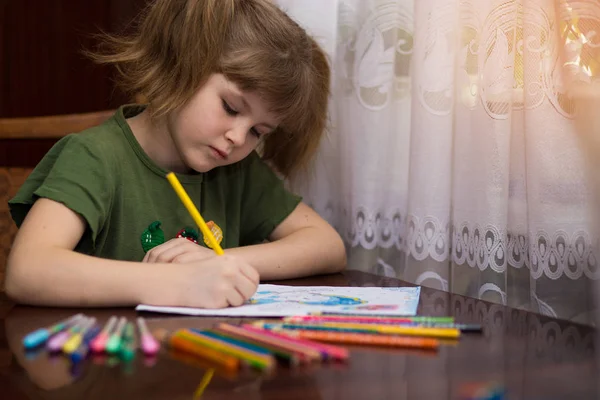 Bonito Menina Criança Desenho Por Lápis Multi Coloridos Conceito Crianças — Fotografia de Stock