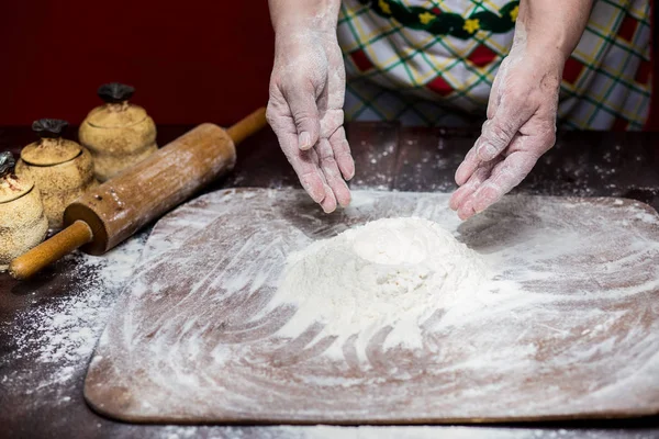 Female Hands Making Dough Pizza Making Bread Cooking Process Concept — Stock Photo, Image