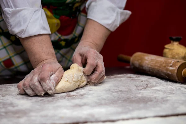 Female Hands Making Dough Pizza Making Bread Cooking Process Concept — Stock Photo, Image