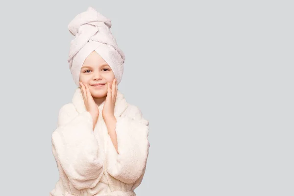 Spa Skin Care Beauty Girl Wearing Hair Towel White Coat — Stock Photo, Image
