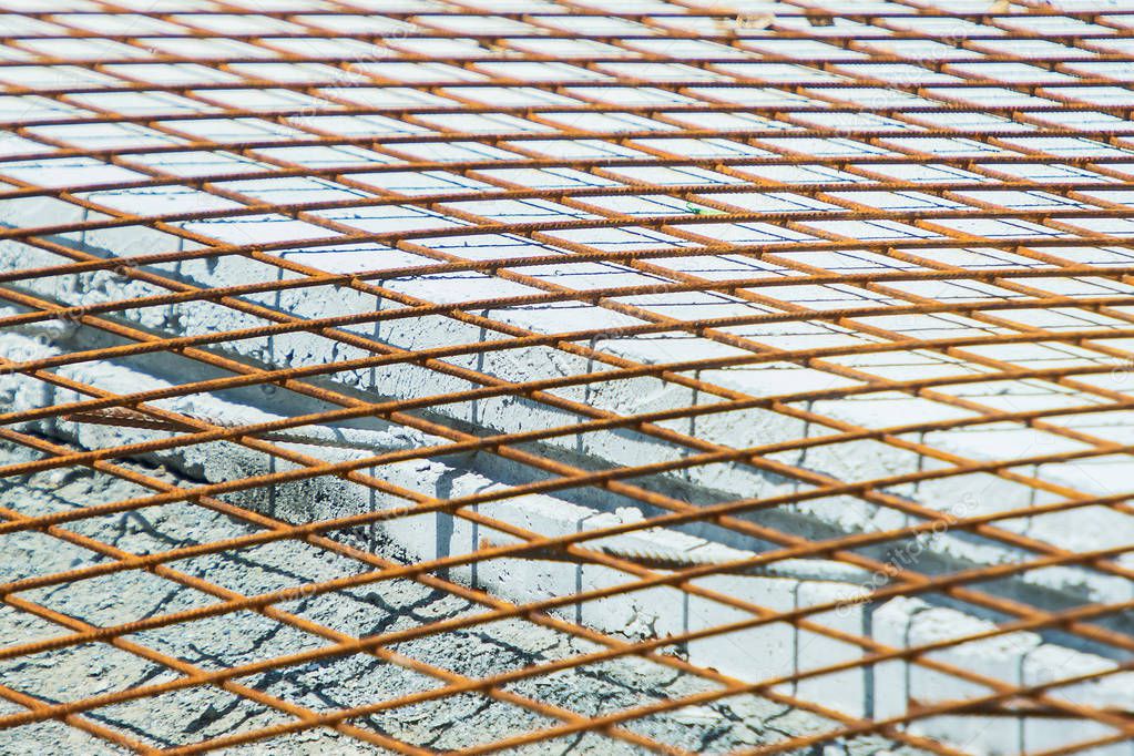 Steel grid on the construction site.
