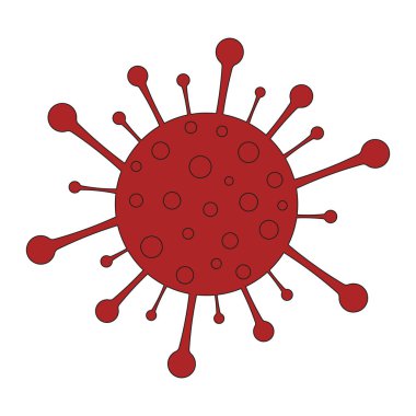 Beyaz izole bir arkaplanda kırmızı koronavirüs simgesi. 2019 salgınının sembolü..