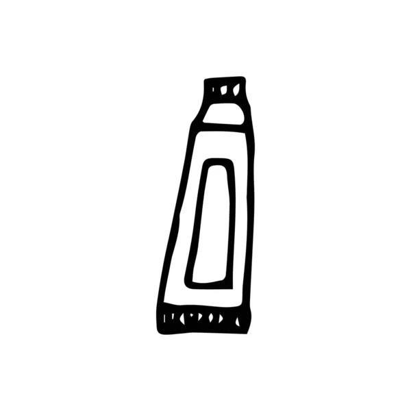 Tubo schizzo di dentifricio su sfondo bianco isolato. Illustrazione vettoriale. Tubo disegnato a mano in linea nera. Prodotto igienico . — Vettoriale Stock