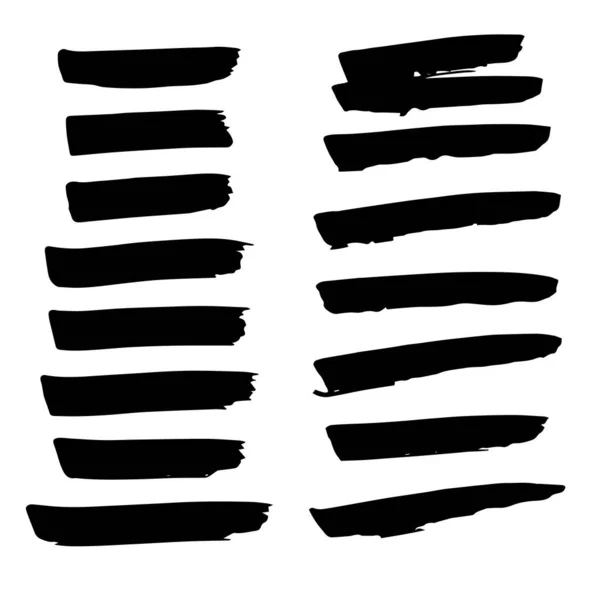 Cepillos negros decorativos sobre fondo blanco aislado. Conjunto de pinceladas vectoriales. Líneas dibujadas a mano para el diseño. Elementos de fideos. — Archivo Imágenes Vectoriales