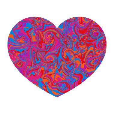 İzole edilmiş beyaz bir arka planda mermer kalp. Vektör çizimi. Renk dalgalı soyut kalp. Yazdırma, kartlar, tasarım için dekoratif öge