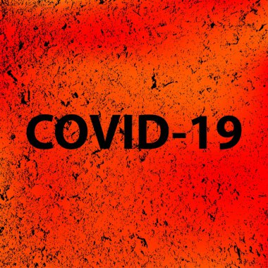 Covid-19 mesajı. Mermer renkli duvar. Vektör İllüstrasyonu. Soyut taş turuncu-siyah arkaplan.