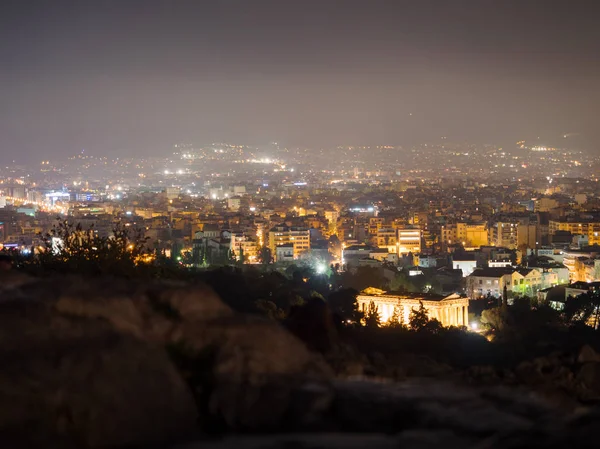 Panoramisch Uitzicht Athene Stad Verlicht Nachts — Stockfoto