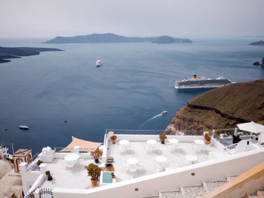 Santorini Adası Kiklad Adaları, Yunanistan yanardağ panoramik görünümü