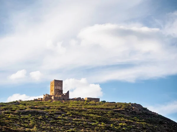 Ruínas Edifício Topo Uma Montanha Região Mani Laconia Peloponeso Grécia — Fotografia de Stock