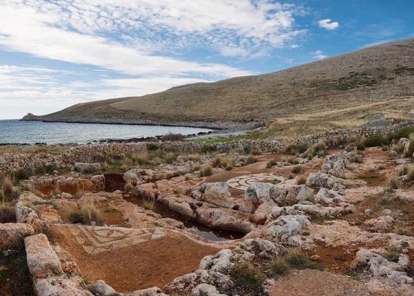 Ruinas Con Mosaico Cabo Matapas Tainaron Mani Laconia Peloponeso Grecia — Foto de Stock
