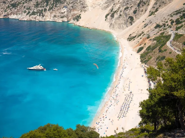 Myrtos Strand Panoramisch Uitzicht Van Bovenaf Kefalonia Eiland Griekenland — Stockfoto
