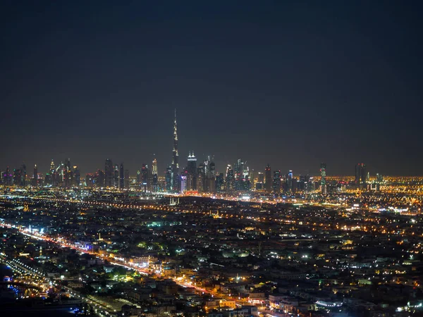 Ciudad Dubai Por Noche Con Rascacielos Edificios Iluminados — Foto de Stock