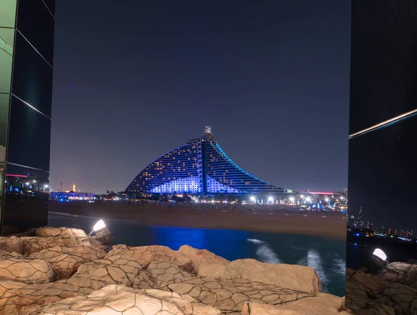 Dubai Emirados Árabes Unidos Dezembro 2017 Hotel Balnear Jumeirah Noite — Fotografia de Stock