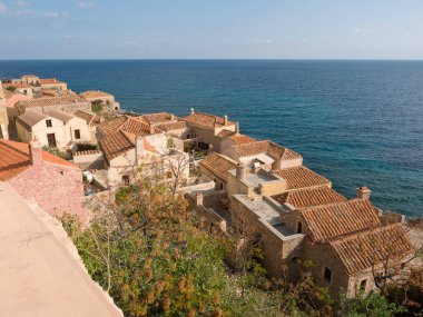 Yunanistan 'ın Lakonya kentindeki Monemvasia ortaçağ kasabası