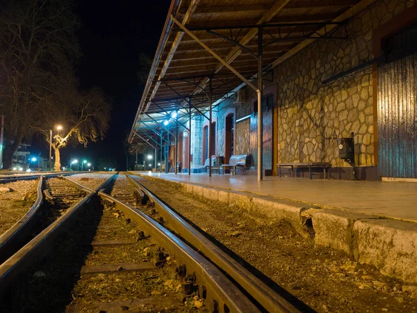 Oud Traditioneel Treinstation Nachts Van Kalavrita Dorp Peloponnesos Griekenland — Stockfoto