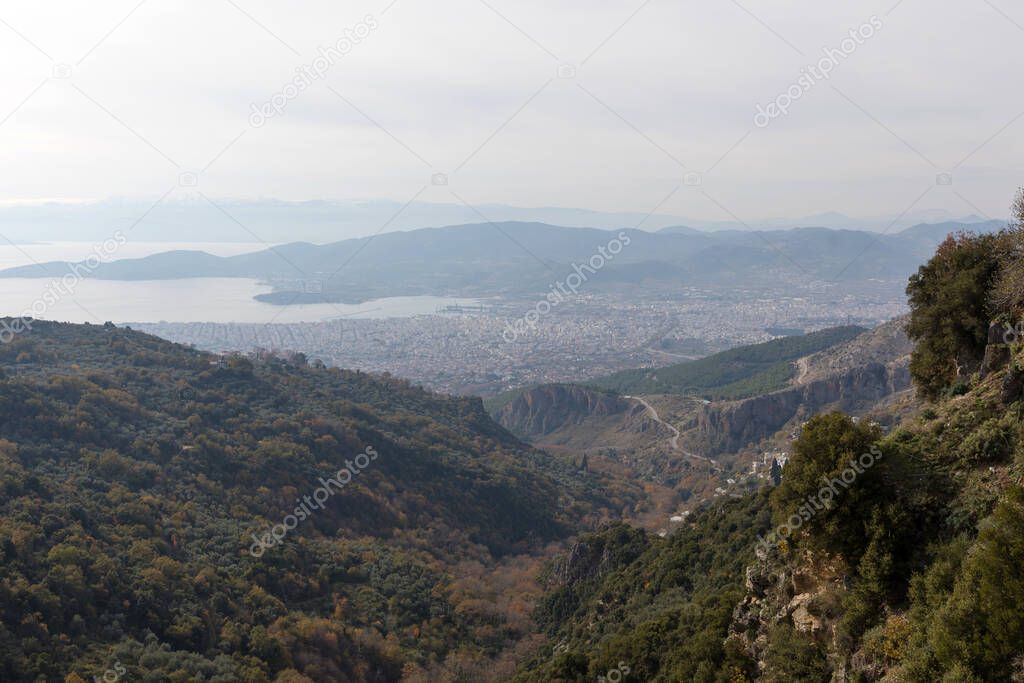Panoramic view of Volos City in Magnesia, Greece