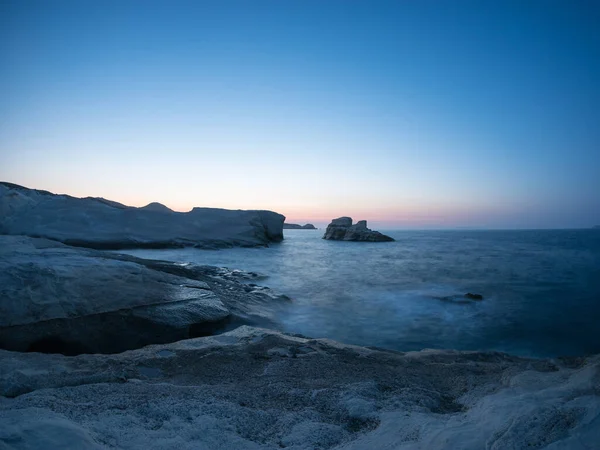 Solnedgång Vid Stranden Sarakiniko Milos Kykladerna Grekland — Stockfoto